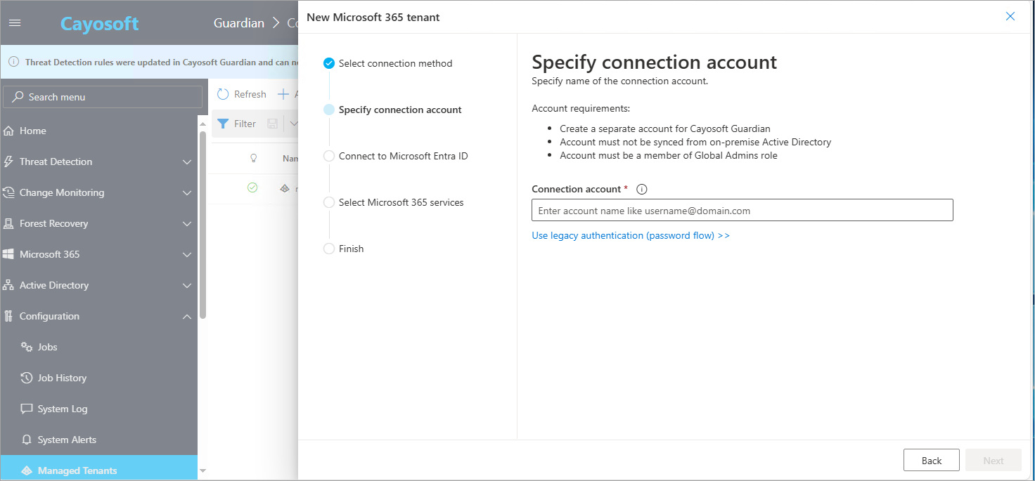 Legacy user account requirements