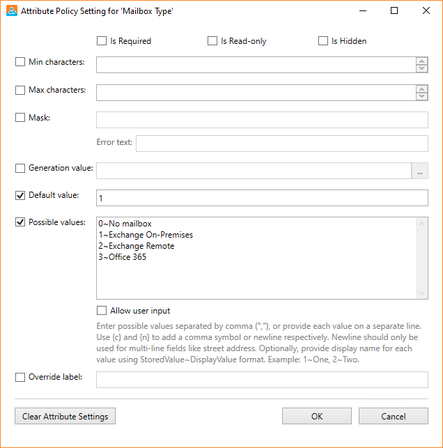 Policy Settings for Mailbox Type