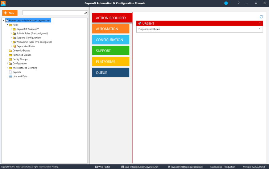 Deprecated Rules banner in Cayosoft Administrator